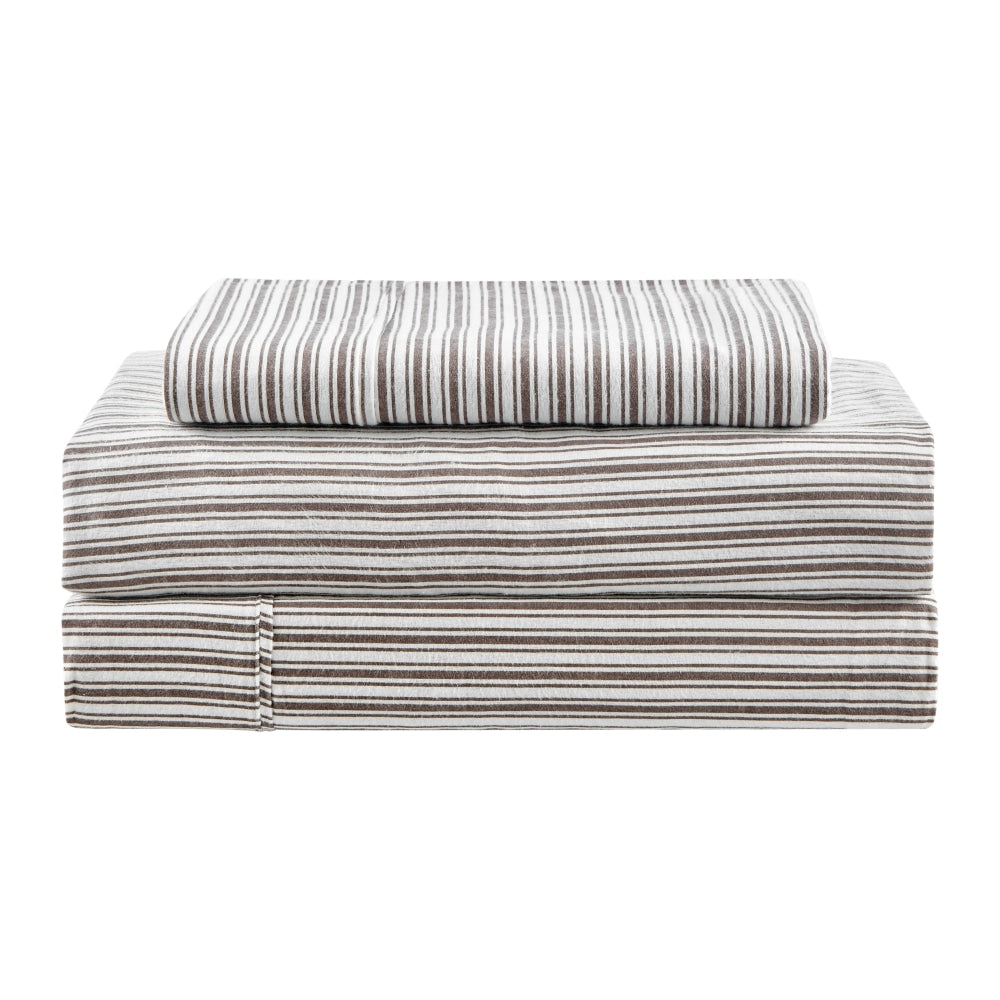 150GSM Stripes Flannelette Bed Sheet Set - Dark Oak Single Fast shipping On sale