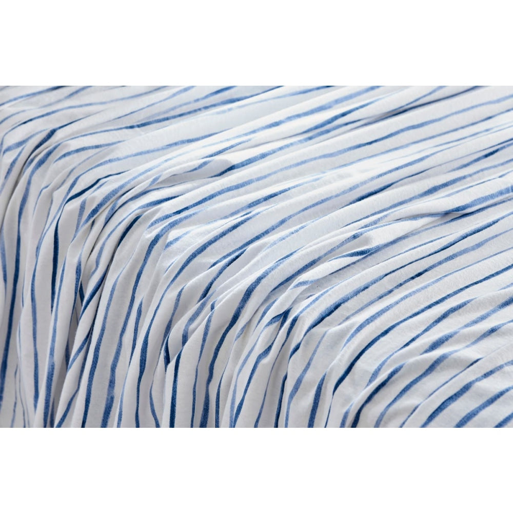 150GSM Waterprint Flannelette Bed Sheet Set - Blue King Fast shipping On sale