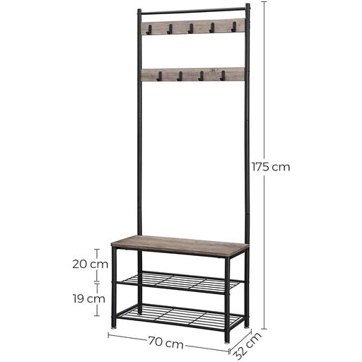175cm Coat Rack Stand Shoe Bench with Shelves Greige Fast shipping On sale