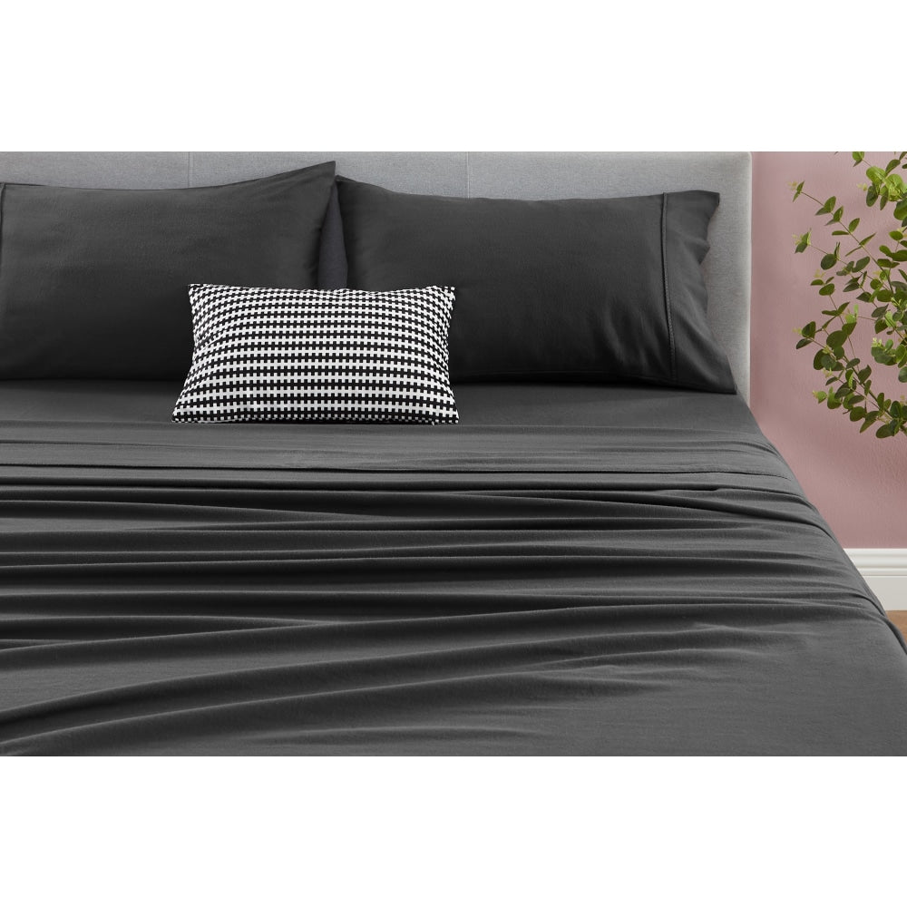 180GSM Cotton Flannelette Bed Sheet Set - Charcoal King Fast shipping On sale