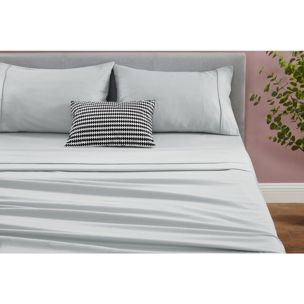 180GSM Cotton Flannelette Bed Sheet Set - Silver King Fast shipping On sale