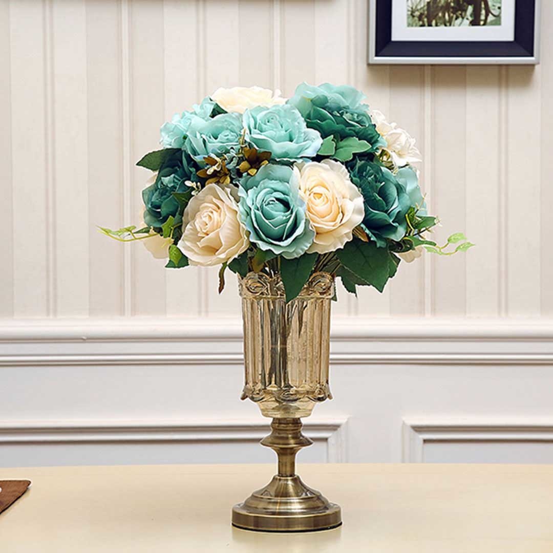 25cm 28.5cm Transparent Glass Flower Vase with Blue Set Vases Fast shipping On sale