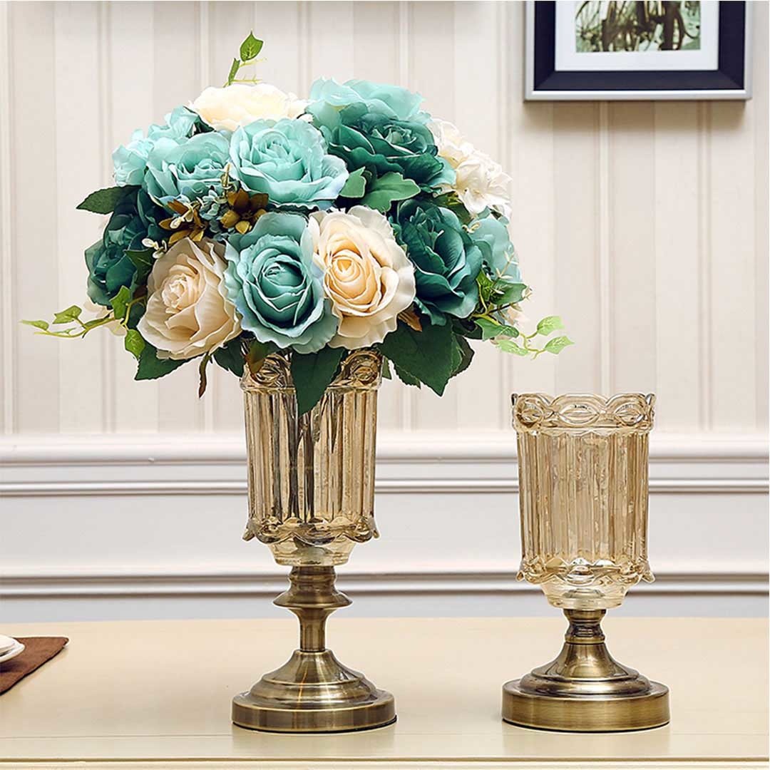 25cm Transparent Glass Flower Vase with Metal Base Filler Vases Fast shipping On sale