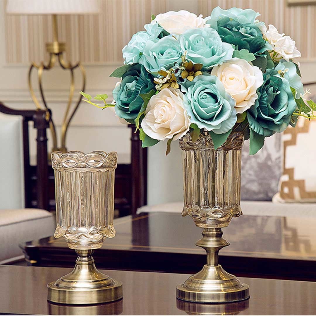 28.5cm Transparent Glass Flower Vase with Metal Base Filler Vases Fast shipping On sale