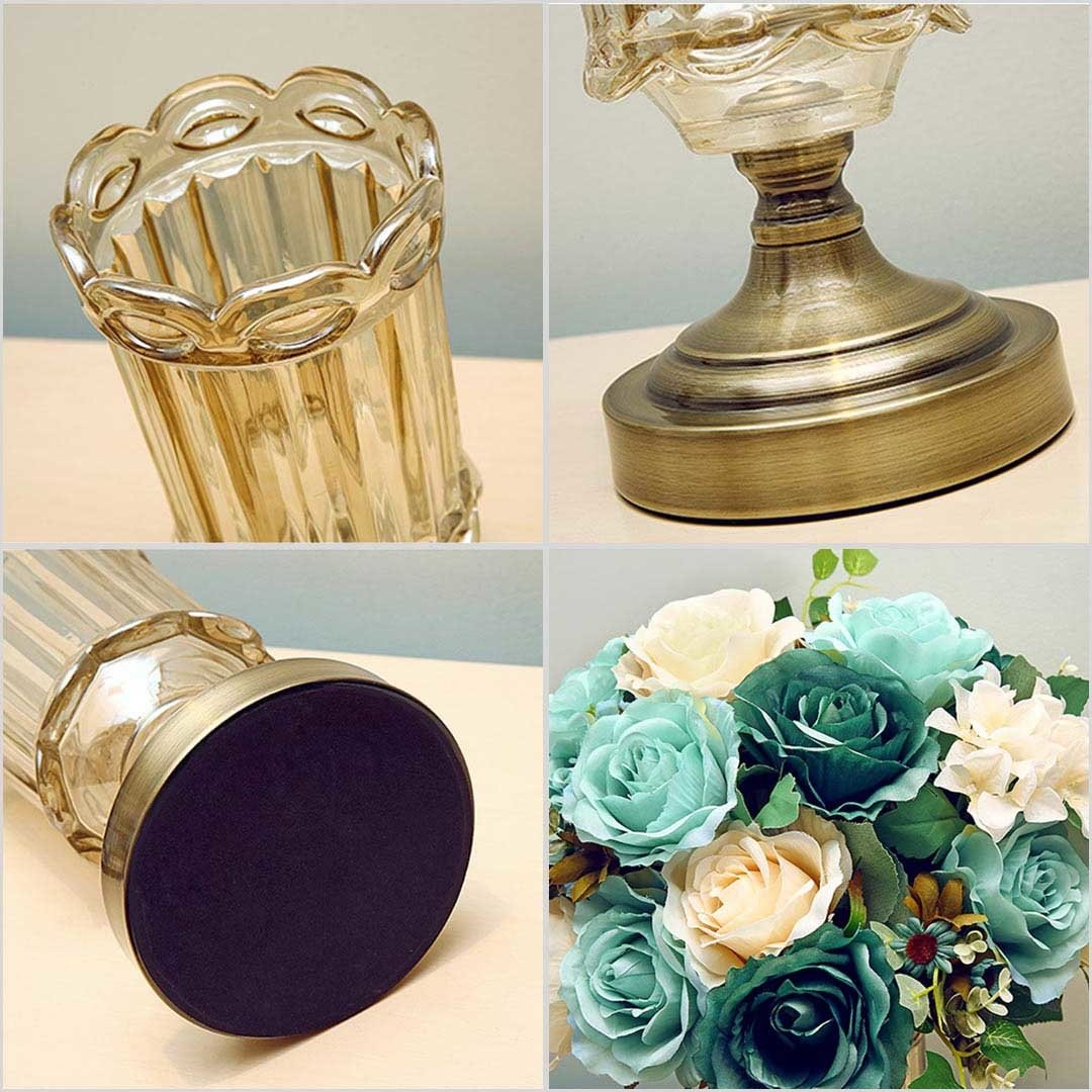 28.5cm Transparent Glass Flower Vase with Metal Base Filler Vases Fast shipping On sale