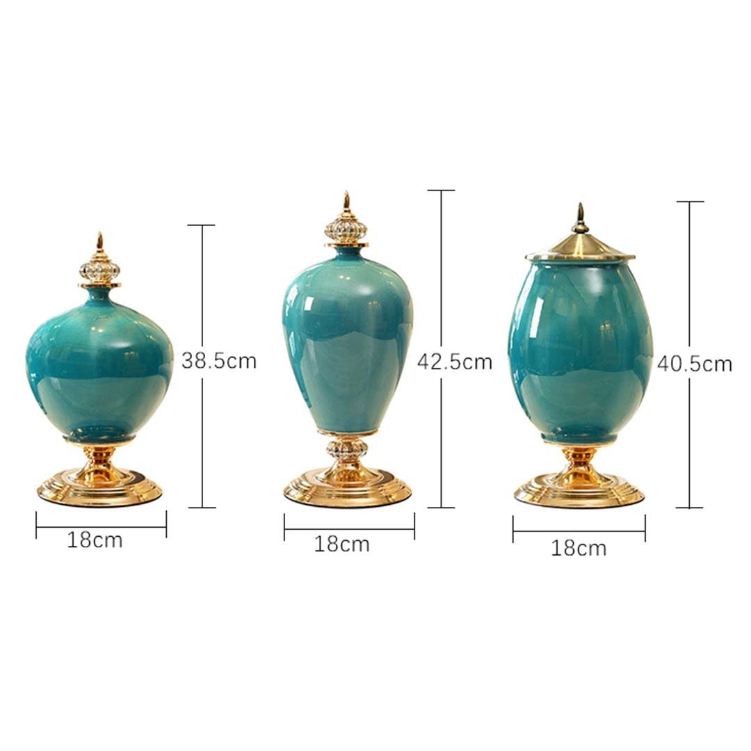 2X 38cm Ceramic Oval Flower Vase with Gold Metal Base Green Vases Fast shipping On sale