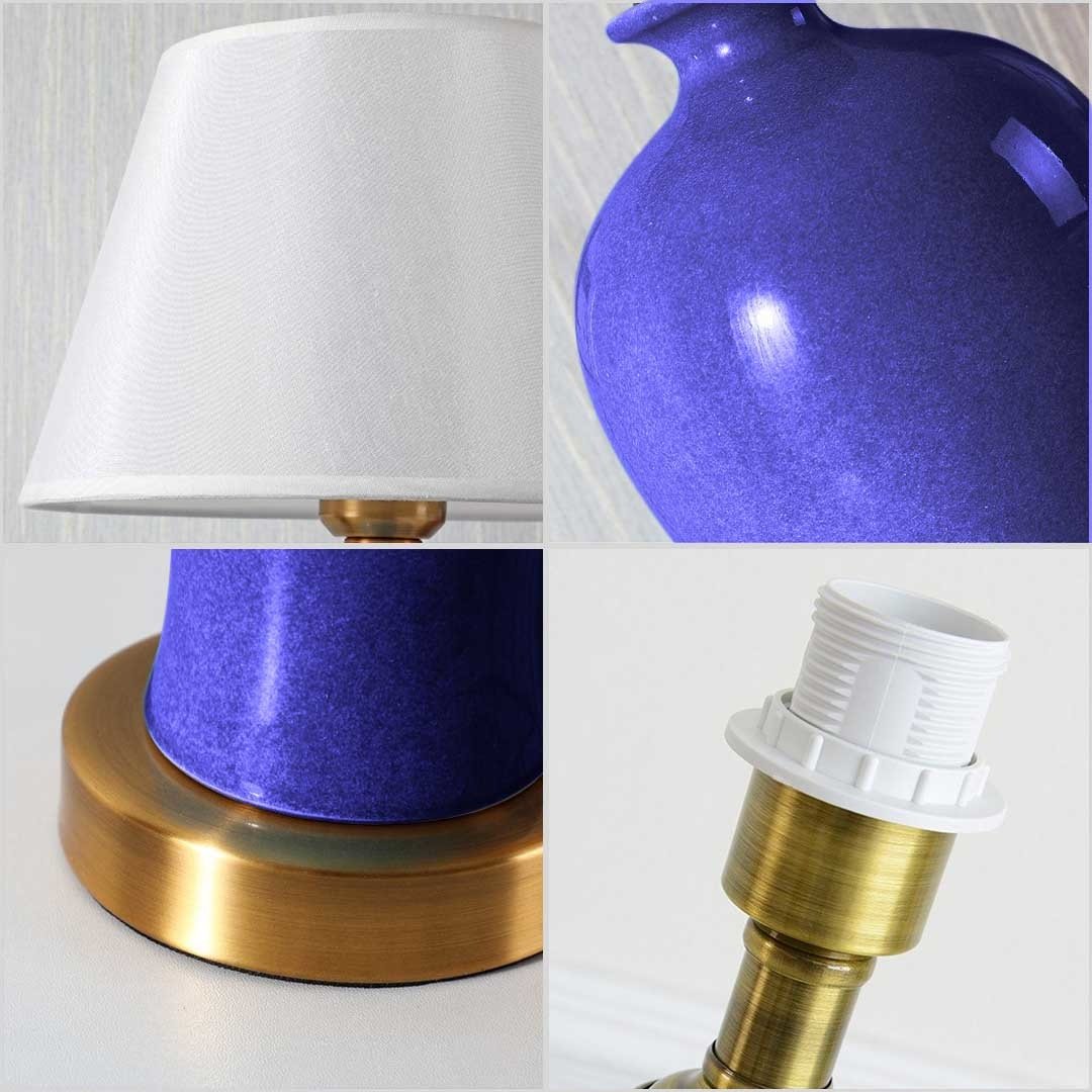 2X Blue Ceramic Oval Table Lamp with Gold Metal Base Fast shipping On sale