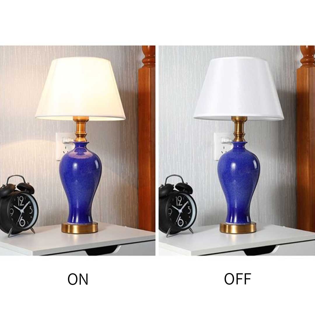 2X Blue Ceramic Oval Table Lamp with Gold Metal Base Fast shipping On sale