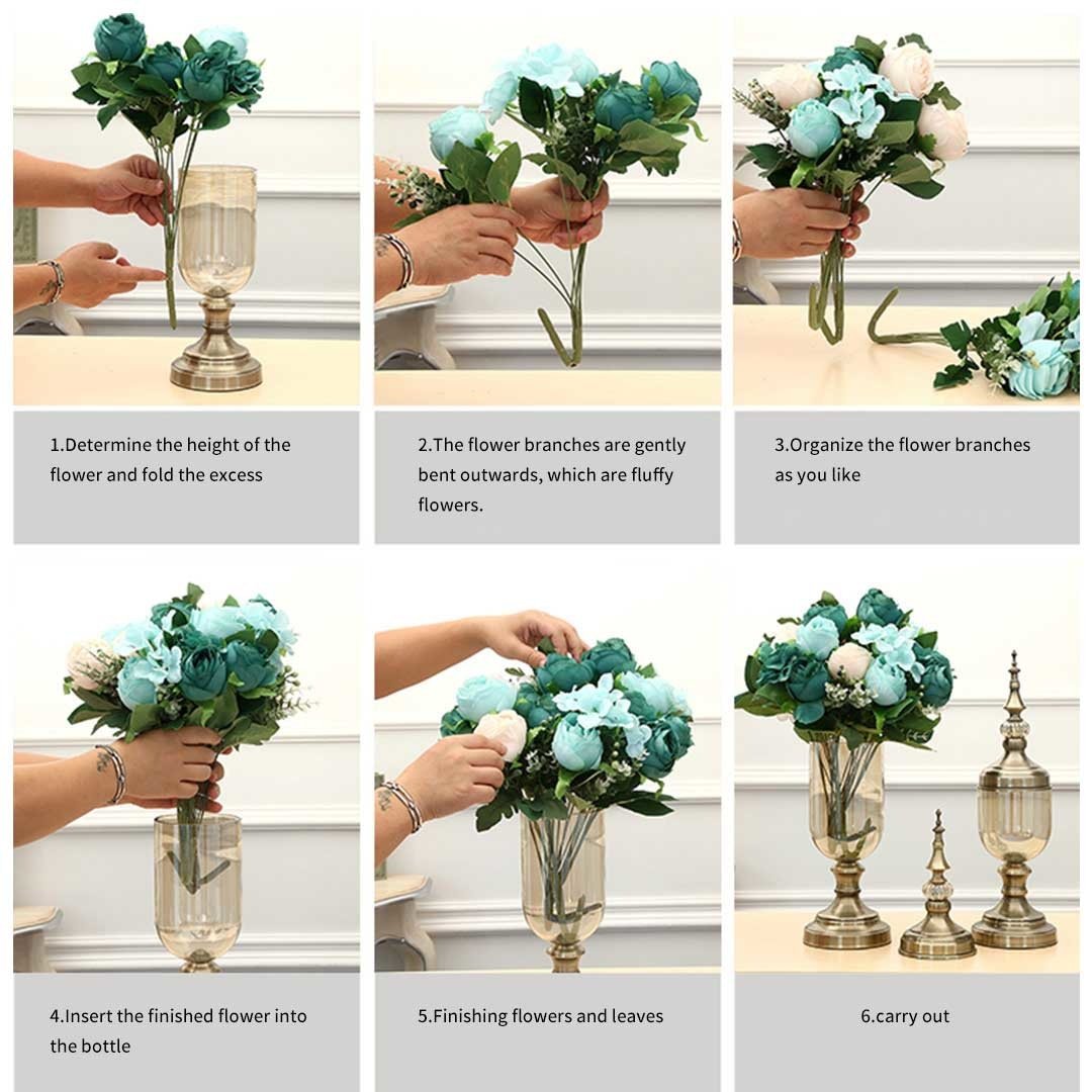 2X Clear Glass Flower Vase with Lid and Blue Filler Bronze Set Vases Fast shipping On sale