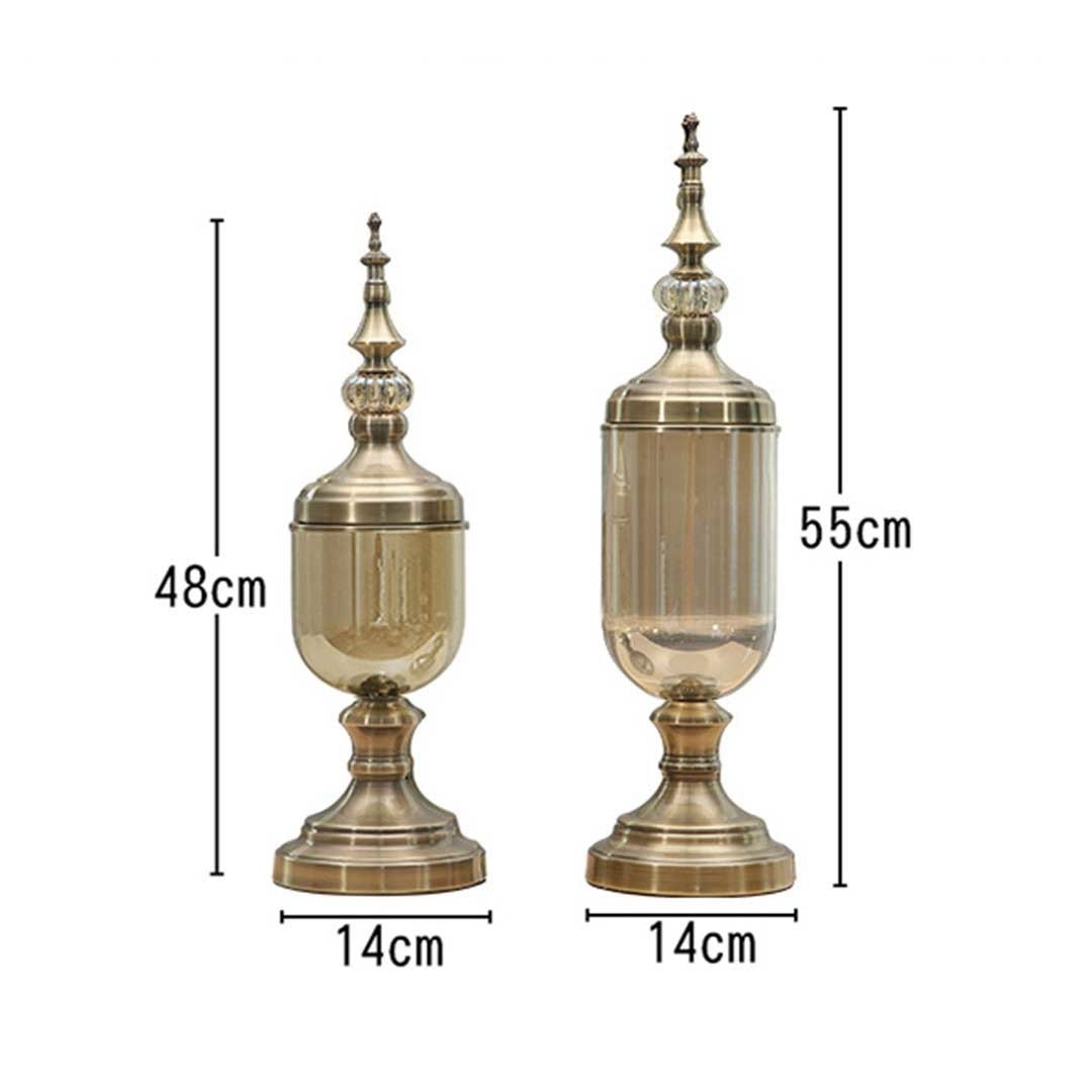 2X Clear Glass Flower Vase with Lid and Transparent Filler Bronze Set Vases Fast shipping On sale