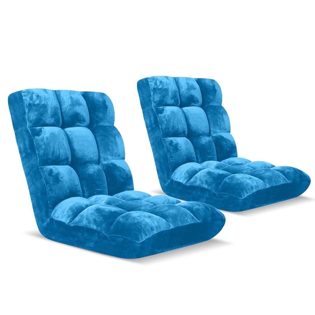 2X Floor Recliner Folding Lounge Sofa Futon Couch Chair Cushion Blue Fast shipping On sale
