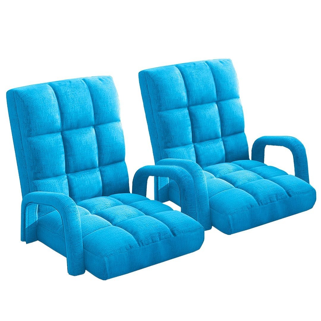2X Foldable Lounge Cushion Adjustable Floor Lazy Recliner Chair with Armrest Blue Fast shipping On sale