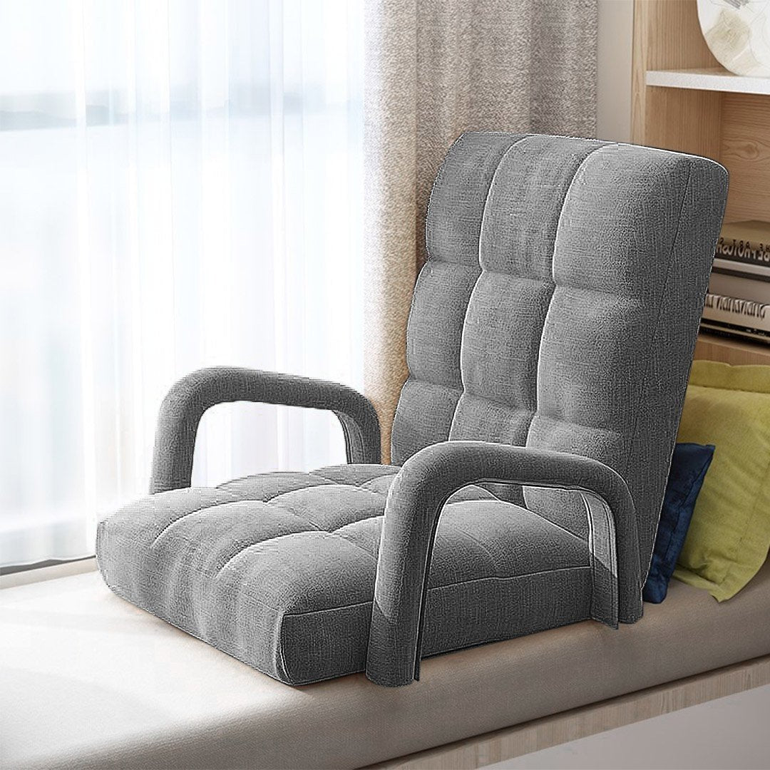 2X Foldable Lounge Cushion Adjustable Floor Lazy Recliner Chair with Armrest Grey Fast shipping On sale