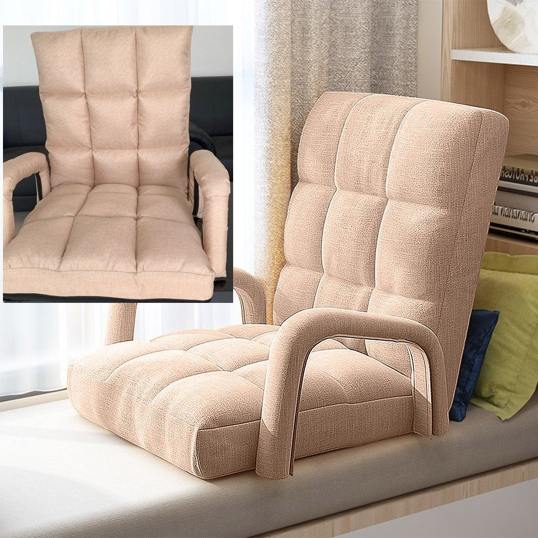 2X Foldable Lounge Cushion Adjustable Floor Lazy Recliner Chair with Armrest Khaki Fast shipping On sale