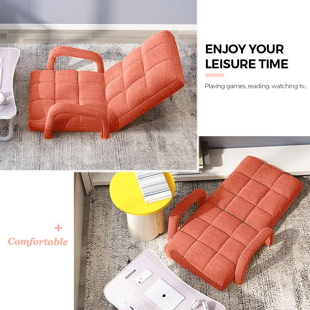 2X Foldable Lounge Cushion Adjustable Floor Lazy Recliner Chair with Armrest Orange Fast shipping On sale