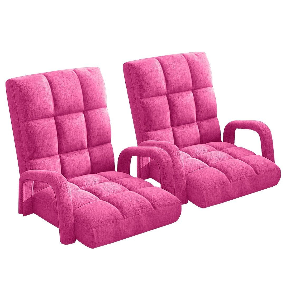 2X Foldable Lounge Cushion Adjustable Floor Lazy Recliner Chair with Armrest Pink Fast shipping On sale