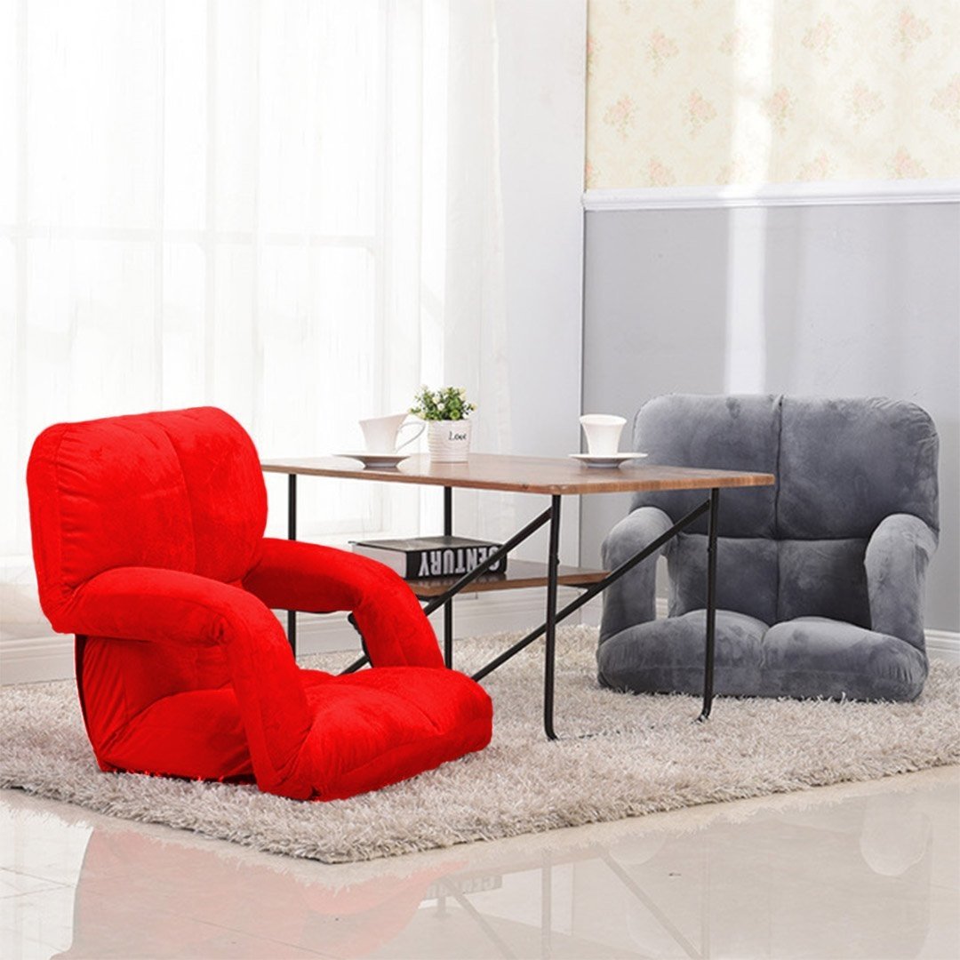 2X Foldable Lounge Cushion Adjustable Floor Lazy Recliner Chair with Armrest Red Fast shipping On sale