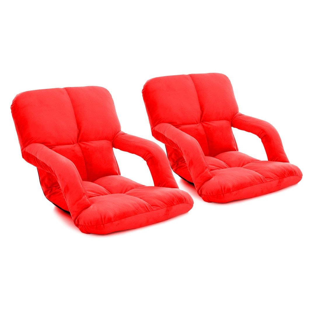 2X Foldable Lounge Cushion Adjustable Floor Lazy Recliner Chair with Armrest Red Fast shipping On sale