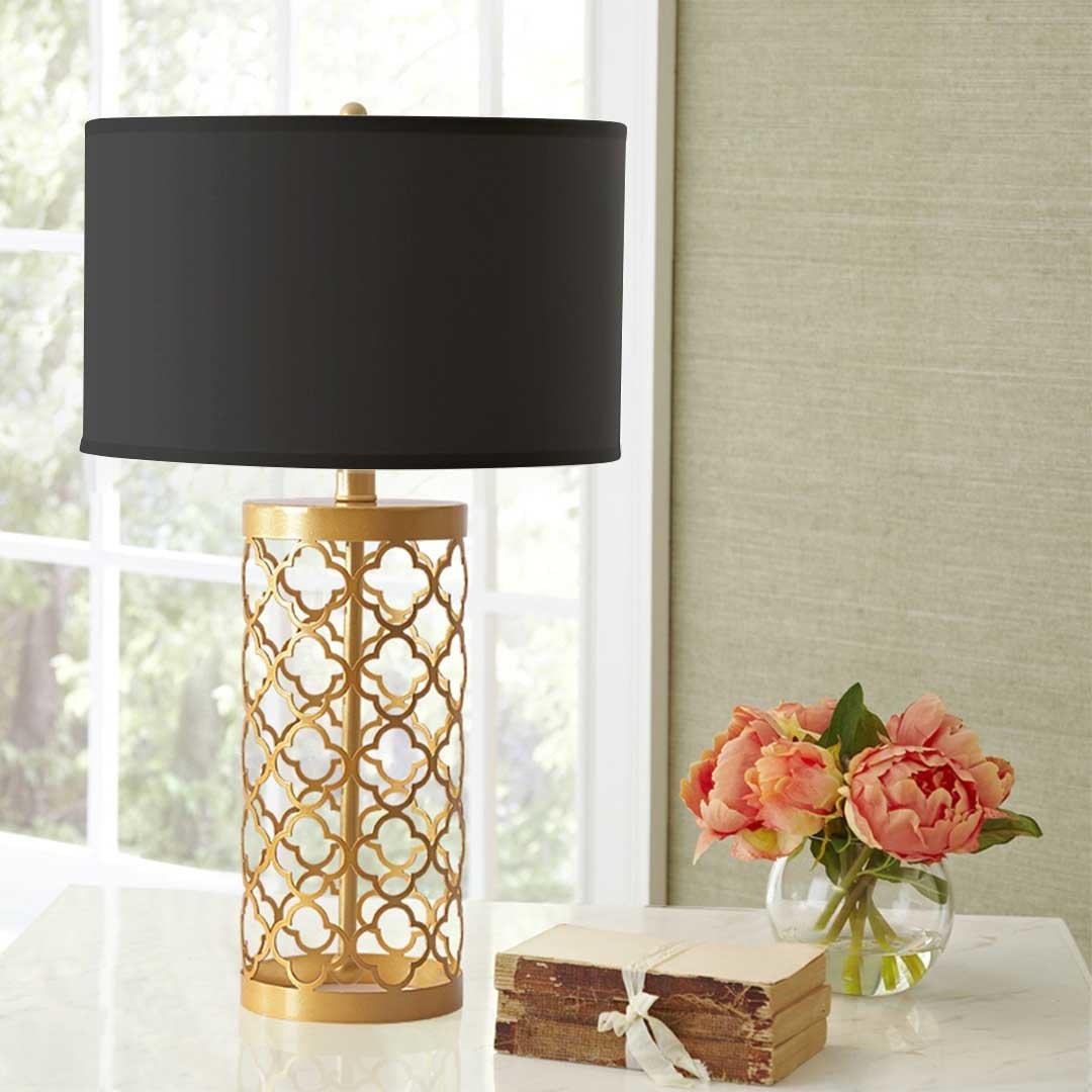 2X Golden Hollowed Out Base Table Lamp with Dark Shade Fast shipping On sale