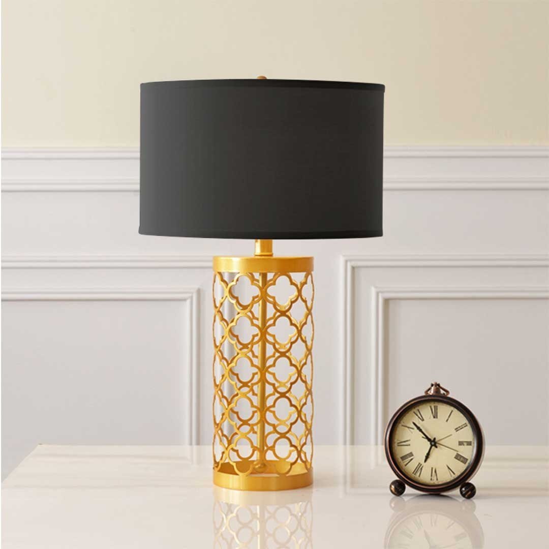 2X Golden Hollowed Out Base Table Lamp with Dark Shade Fast shipping On sale