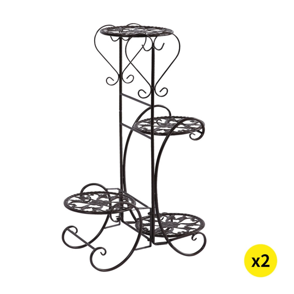 2x Levede Flower Shape Metal Plant Stand with 4 Pot Space in Black Colour Outdoor Decor Fast shipping On sale