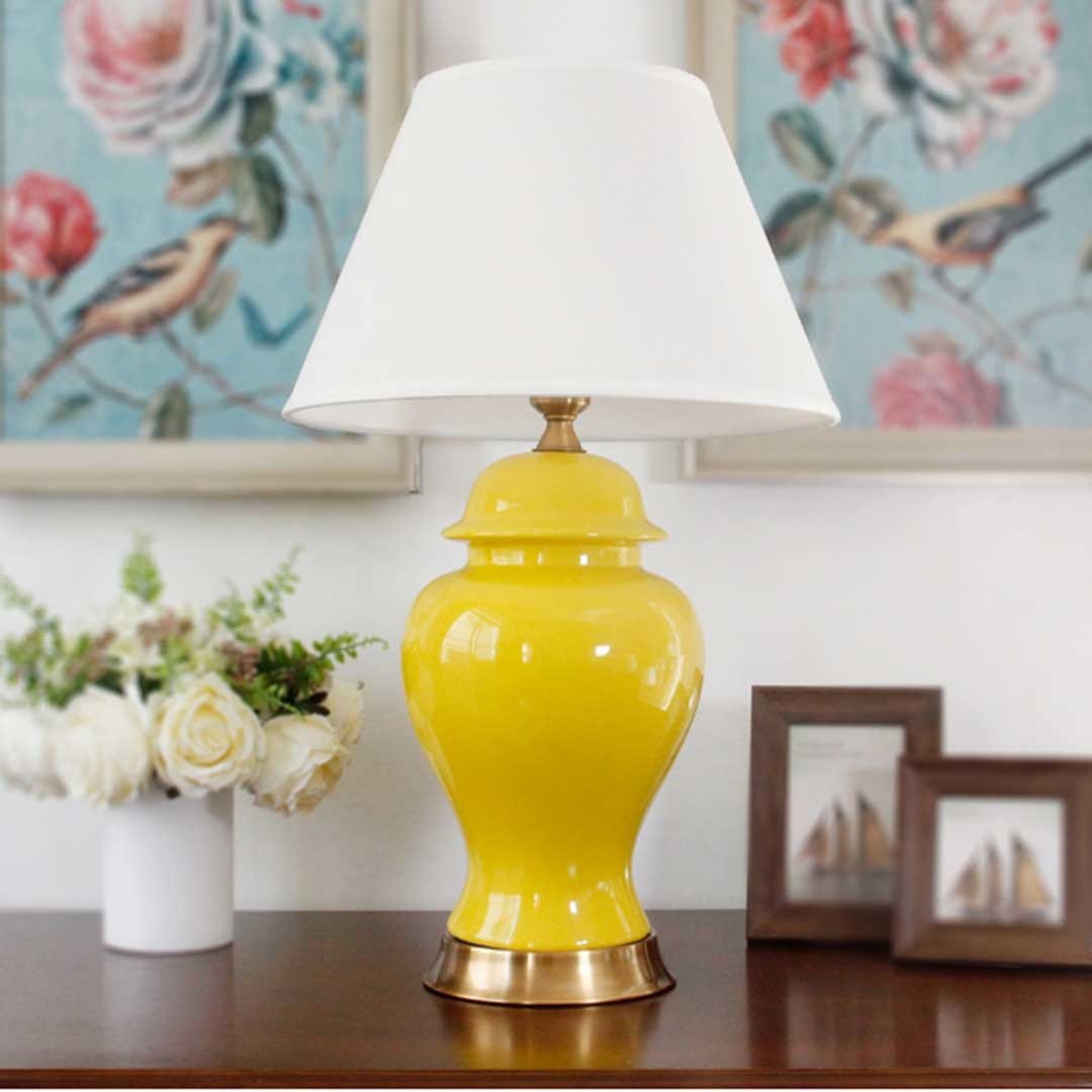 2X Oval Ceramic Table Lamp with Gold Metal Base Desk Yellow Fast shipping On sale