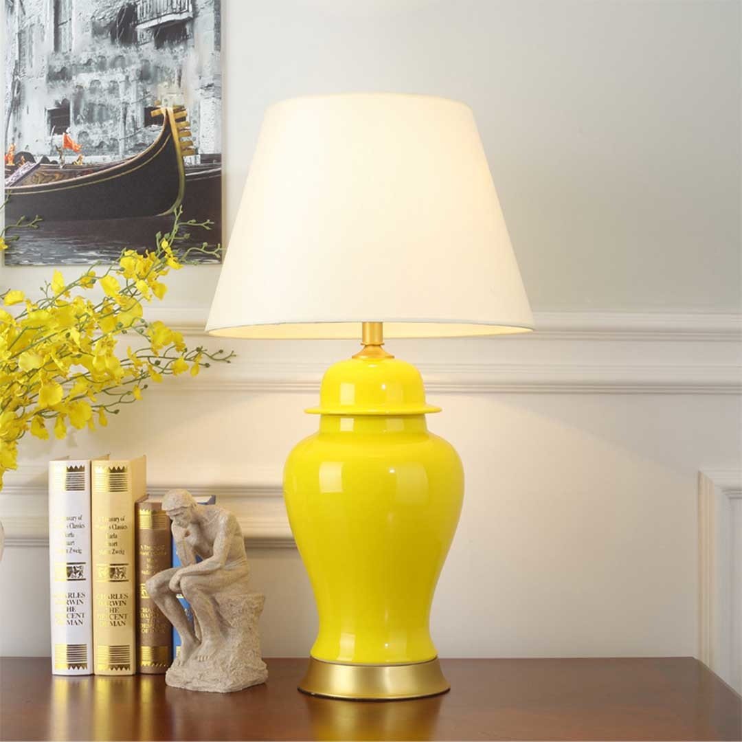 2X Oval Ceramic Table Lamp with Gold Metal Base Desk Yellow Fast shipping On sale