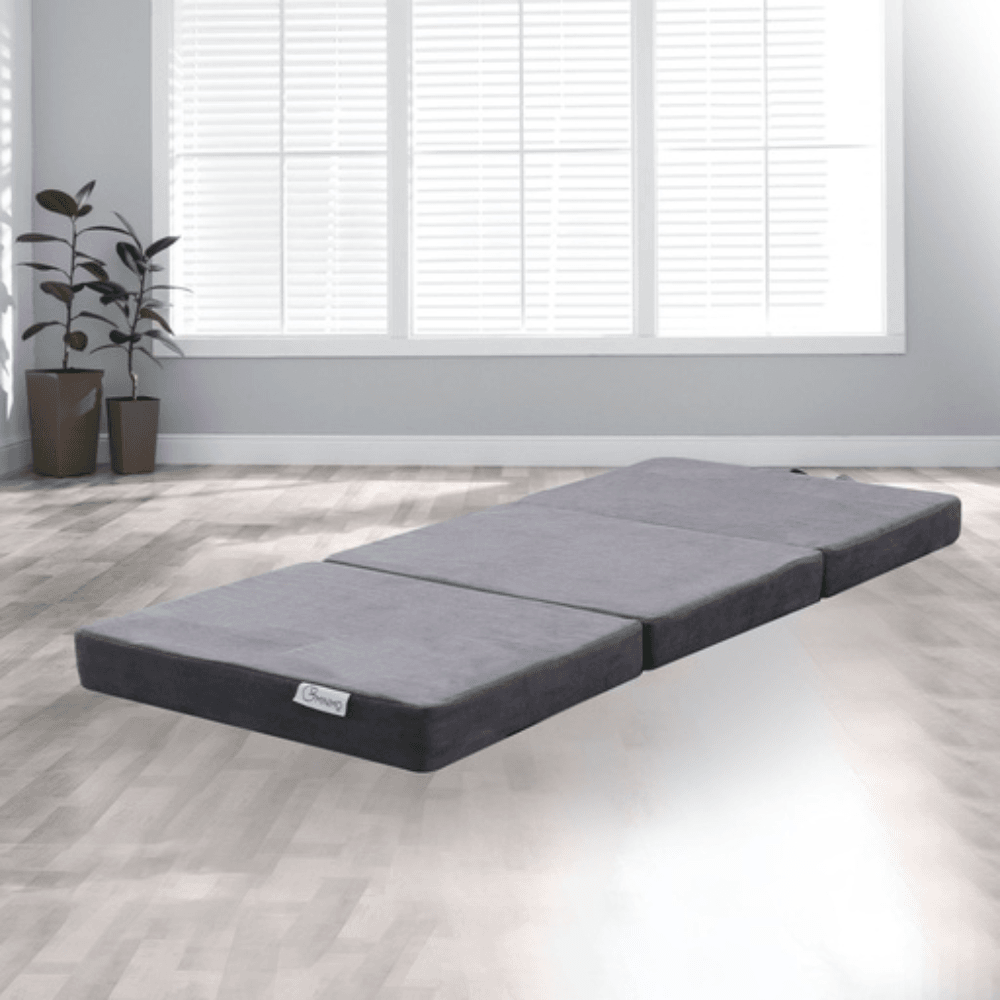 3 Fold Folding Mattress Double Portable Light Grey Polyester Fast shipping On sale