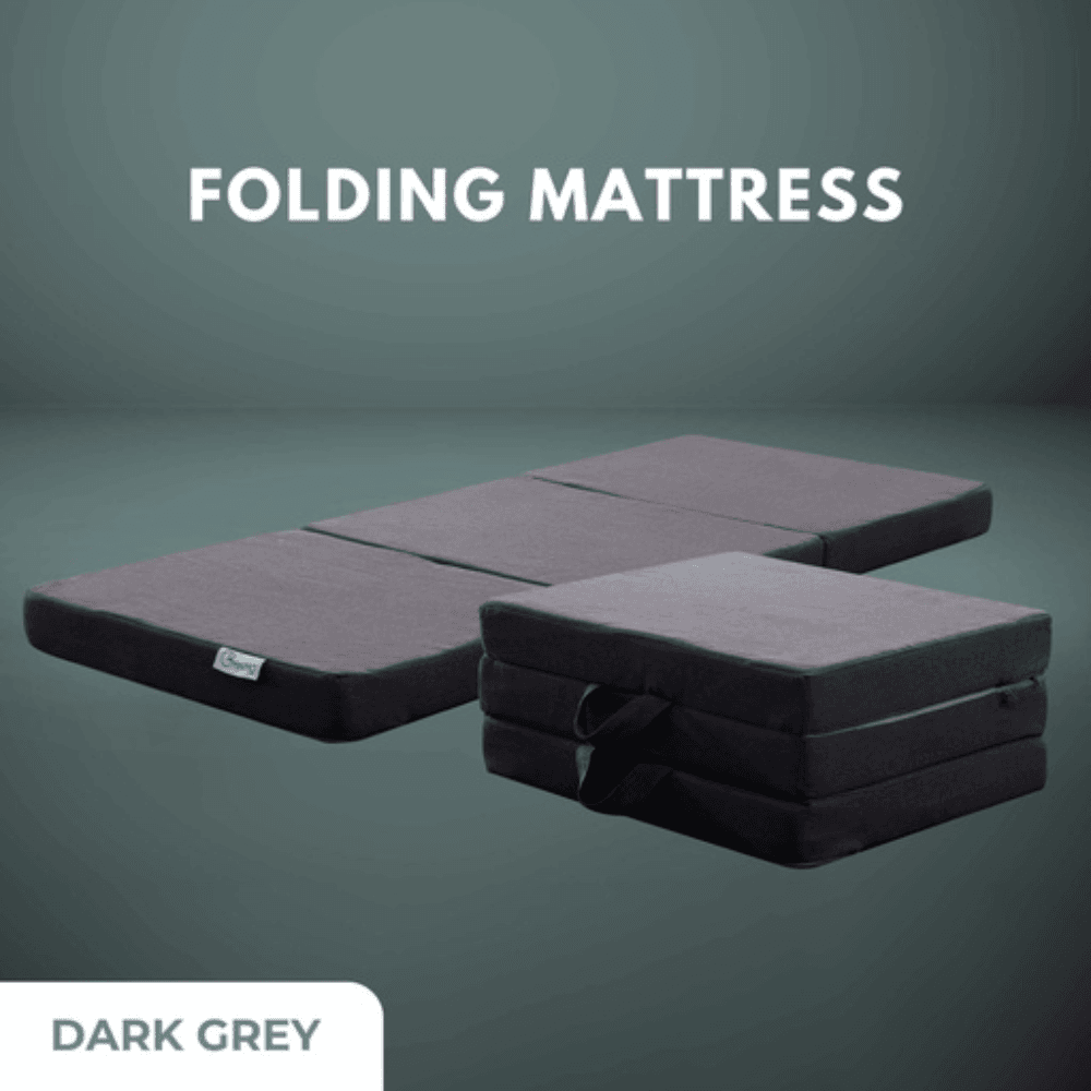 3 Fold Folding Mattress Polyester Double Portable Dark Grey Fast shipping On sale