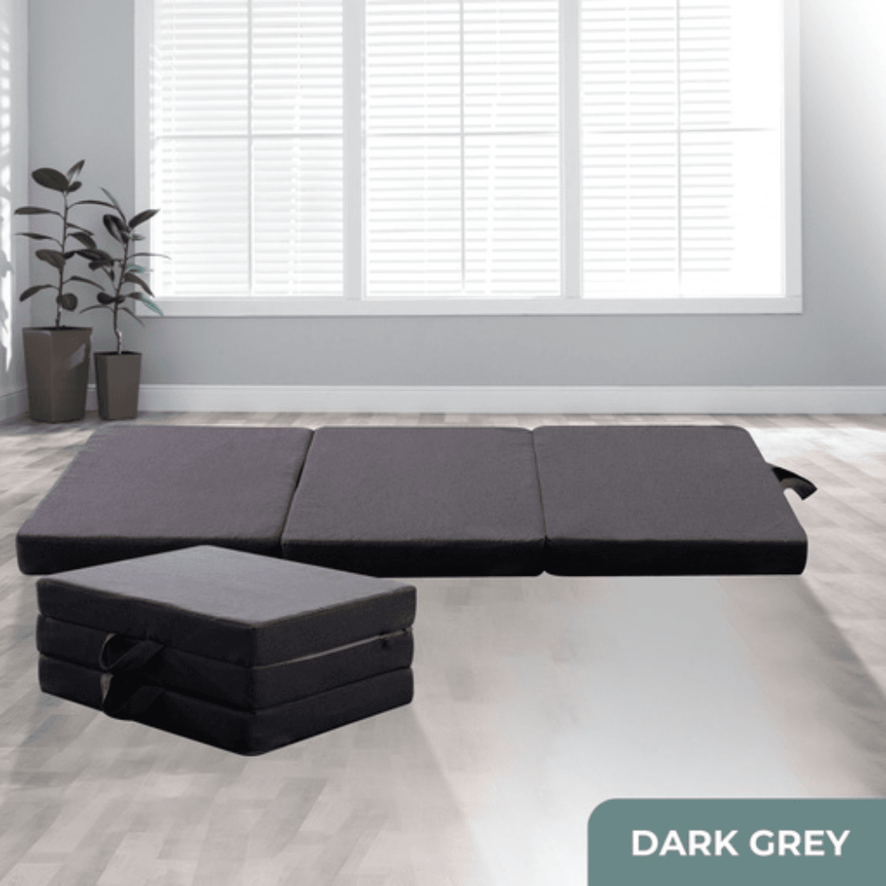 3 Fold Folding Mattress Single Portable Dark Grey Polyester Fast shipping On sale