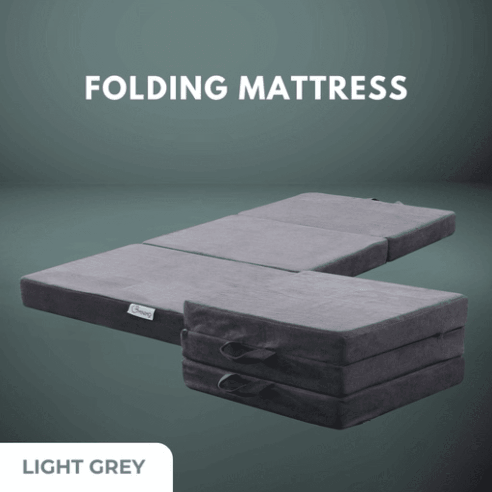 3 Fold Folding Mattress Single Portable Light Grey Polyester Fast shipping On sale
