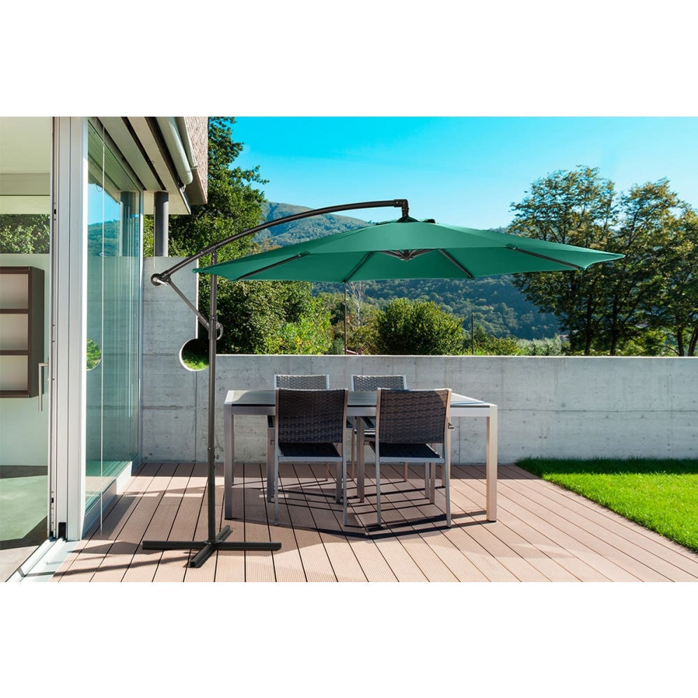 3 Metre Cantilever Outdoor Umbrella with Bonus Protective Cover - Green Patio Umbrellas Fast shipping On sale