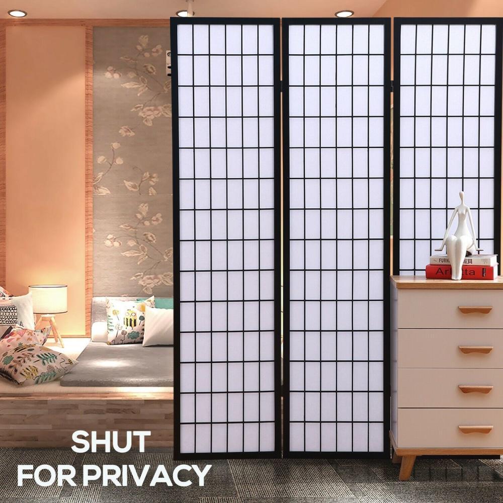 3 Panel Free Standing Foldable Room Divider Privacy Screen Black Frame Fast shipping On sale