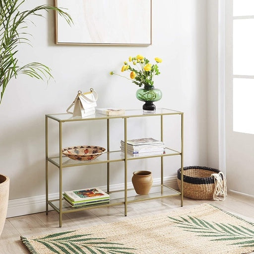 3 Tier Console Table with Tempered Glass Top Gold Hall Fast shipping On sale