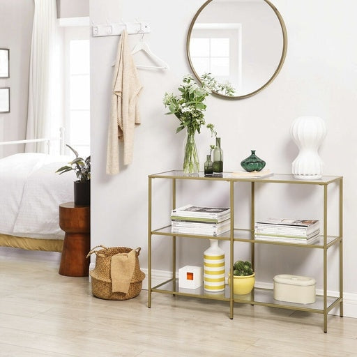 3 Tier Console Table with Tempered Glass Top Gold Hall Fast shipping On sale