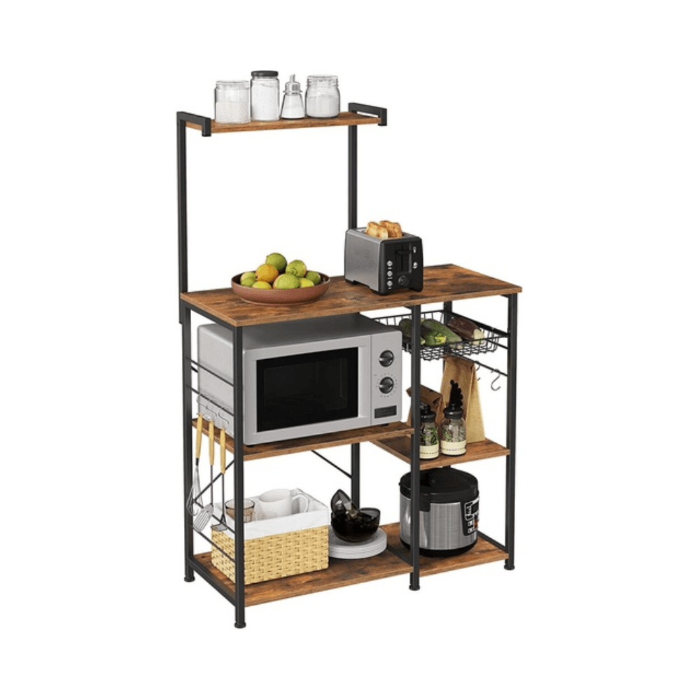 3 Tier Kitchen Storage Shelves with 6 S-Hooks Brown Black Island Fast shipping On sale