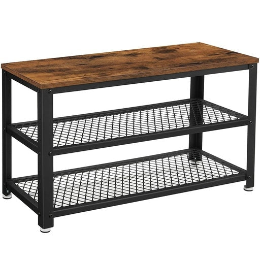 3 Tier Shoe Storage Bench 73cm Rustic Brown and Black Cabinet Rack Fast shipping On sale