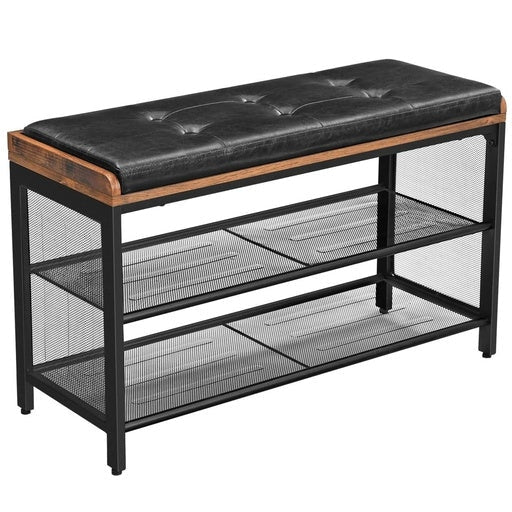 3 Tier Shoe Storage Bench with Padded Seat Cabinet Rack Vintage Brown Fast shipping On sale