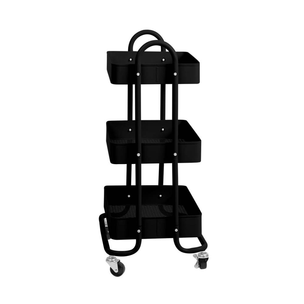 3 Tiers Kitchen Trolley Cart Steel Storage Rack Shelf Organiser Wheels Black Fast shipping On sale