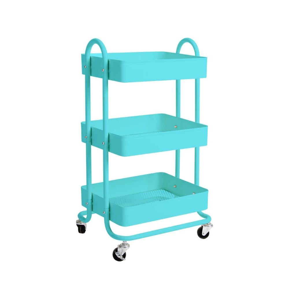 3 Tiers Kitchen Trolley Cart Steel Storage Rack Shelf Organiser Wheels Blue Fast shipping On sale