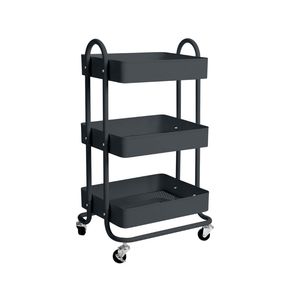 3 Tiers Kitchen Trolley Cart Steel Storage Rack Shelf Organiser Wheels Grey Fast shipping On sale