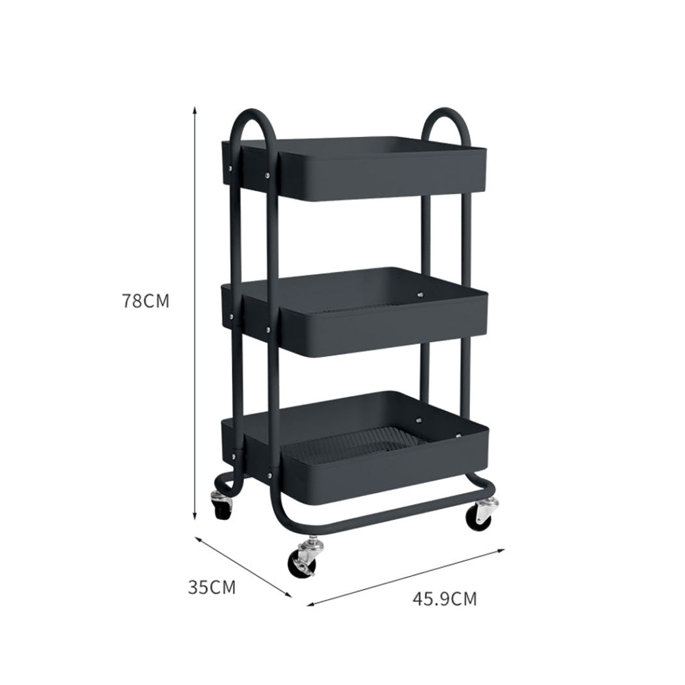 3 Tiers Kitchen Trolley Cart Steel Storage Rack Shelf Organiser Wheels Grey Fast shipping On sale