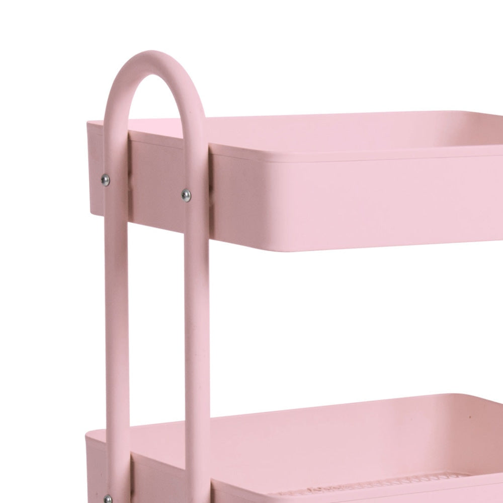 3 Tiers Kitchen Trolley Cart Steel Storage Rack Shelf Organiser Wheels Pink Fast shipping On sale