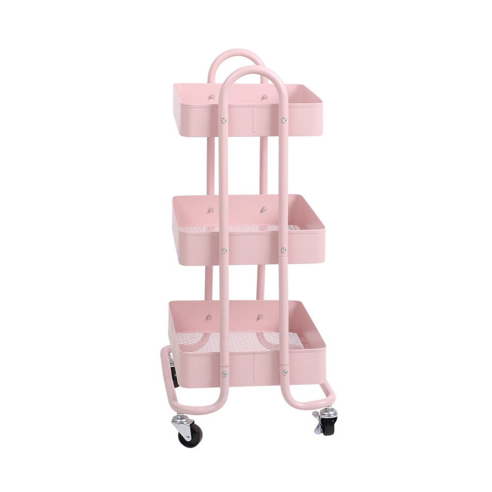 3 Tiers Kitchen Trolley Cart Steel Storage Rack Shelf Organiser Wheels Pink Fast shipping On sale