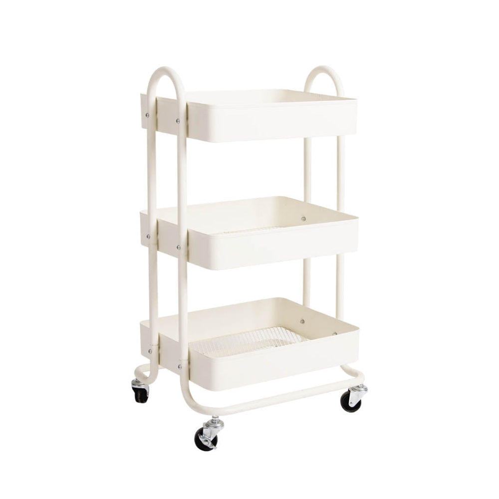 3 Tiers Kitchen Trolley Cart Steel Storage Rack Shelf Organiser Wheels White Fast shipping On sale