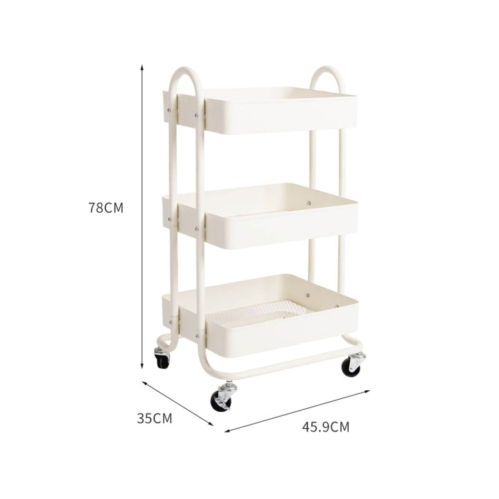 3 Tiers Kitchen Trolley Cart Steel Storage Rack Shelf Organiser Wheels White Fast shipping On sale