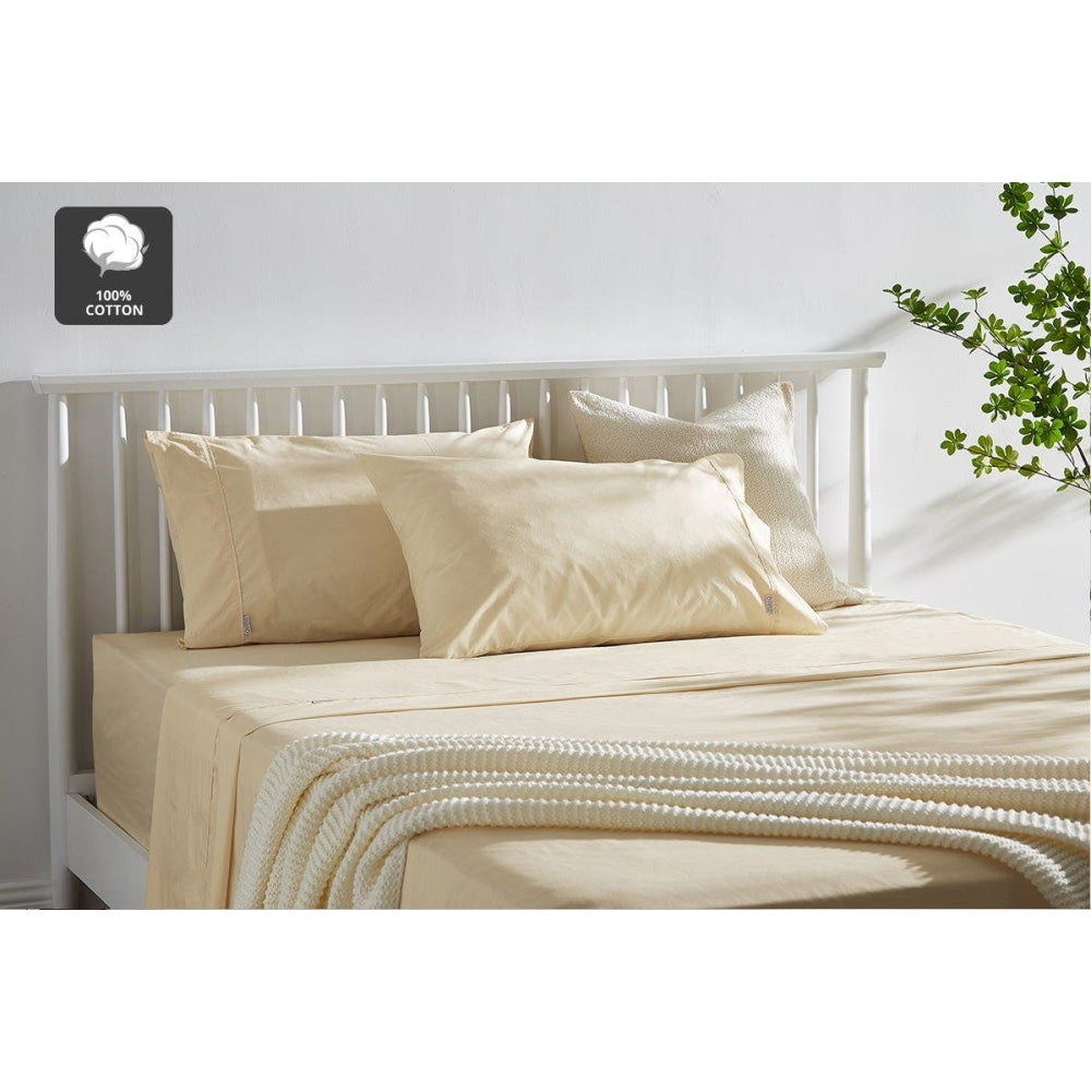 300TC Classic Percale Sheet Set - Sand Single Bed Fast shipping On sale