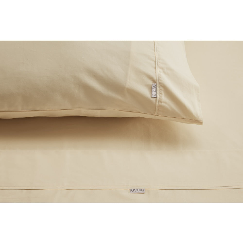 300TC Classic Percale Sheet Set - Sand Single Bed Fast shipping On sale