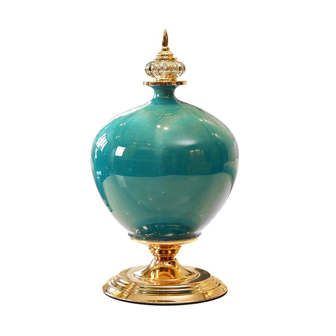 38.50cm Ceramic Oval Flower Vase with Gold Metal Base Green Vases Fast shipping On sale