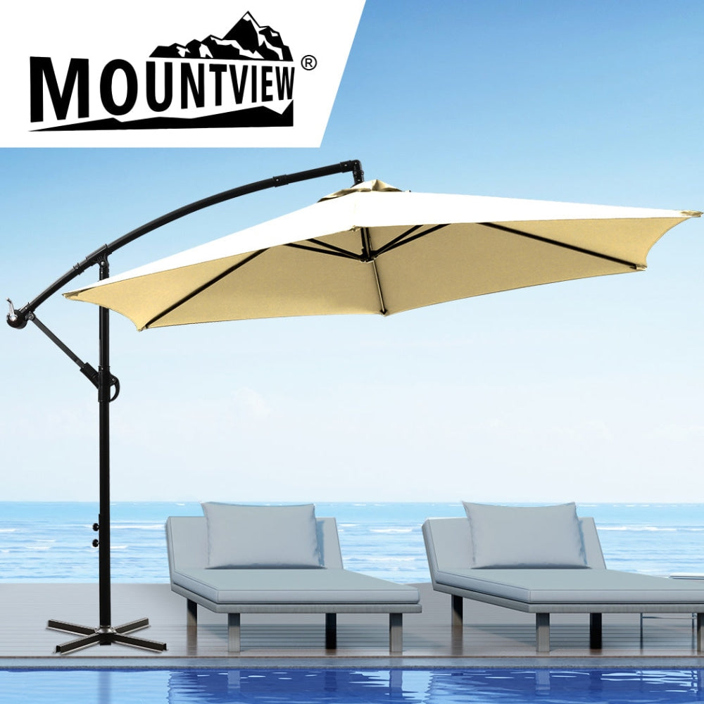 3M Outdoor Umbrella Cantilever Cover Garden Patio Beach Umbrellas Crank Beige Fast shipping On sale